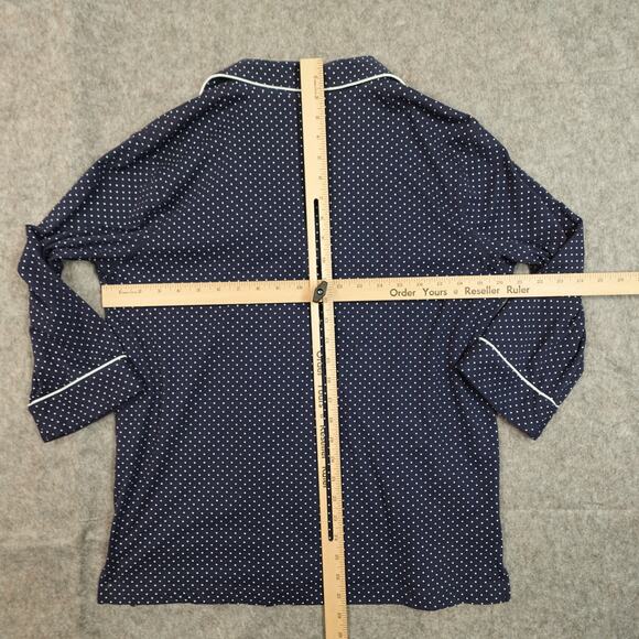 Ralph Lauren Pajama Top Womens Medium Monogrammed Polka Dot Navy Button Up Cozy - Picture 6 of 9